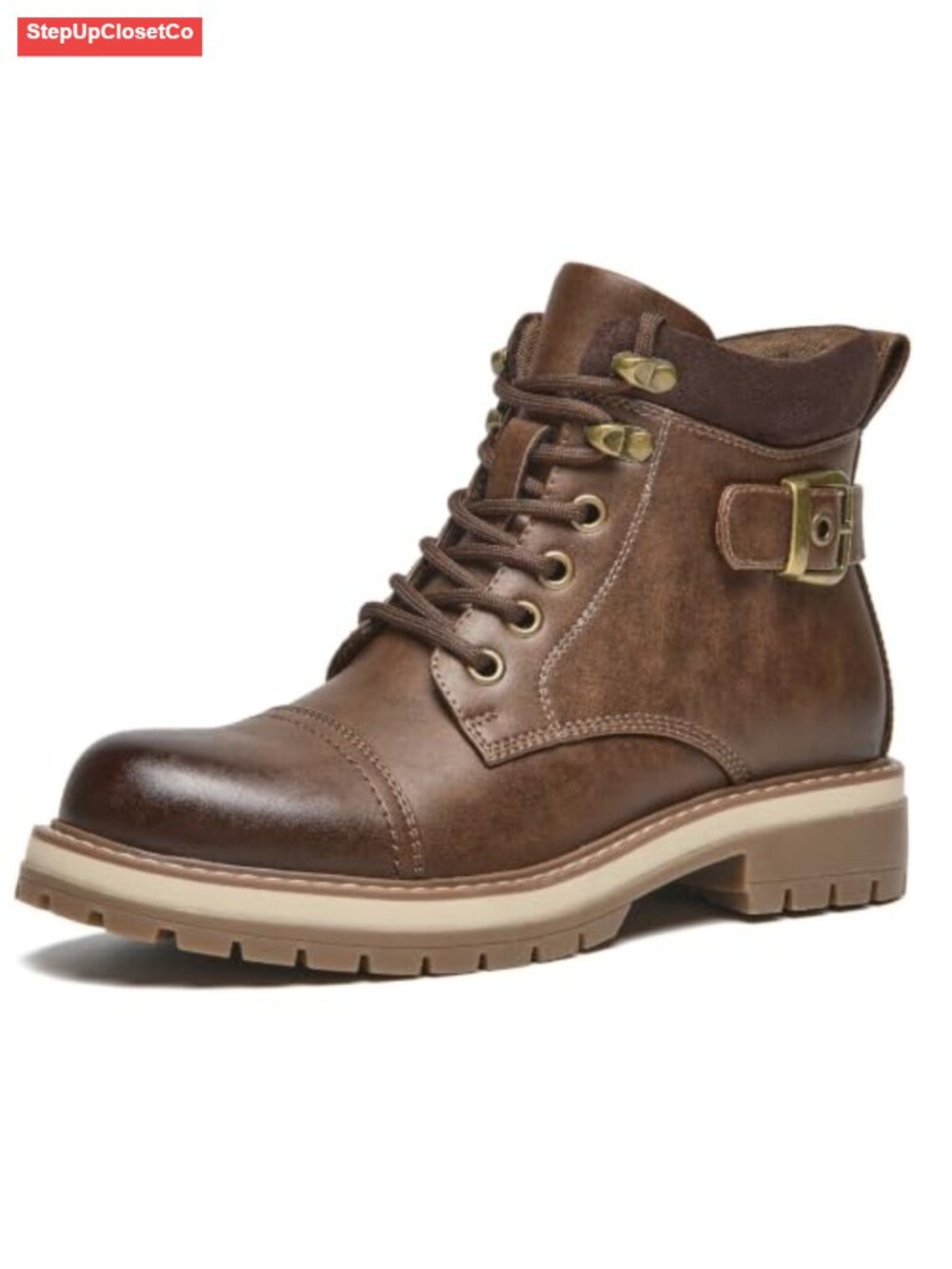 Women's Faux Leather Ankle Boots Belted Buckle Combat Booties